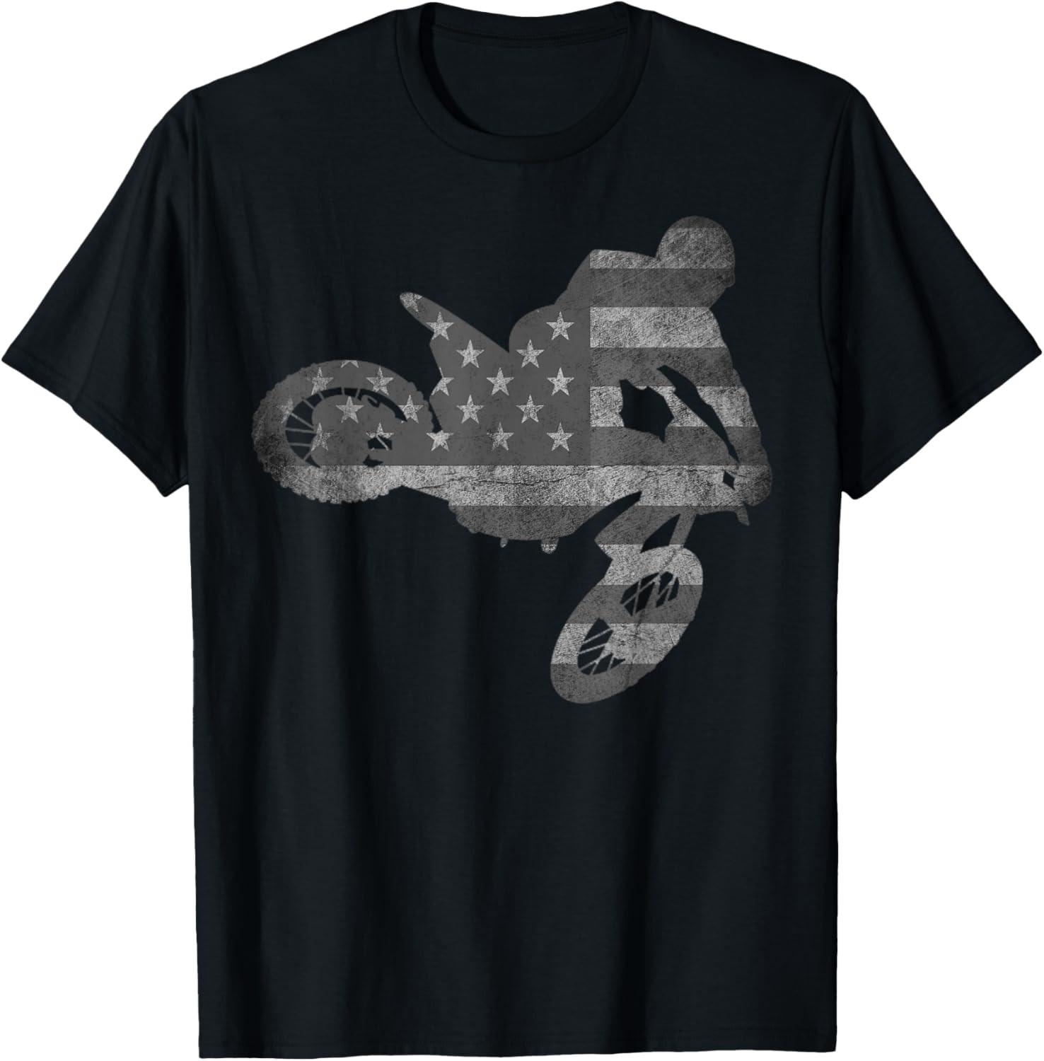 

Dirt Bike American Flag T-Shirt Motocross Enduro Shirt T Shirt 5XL різнокольоровий