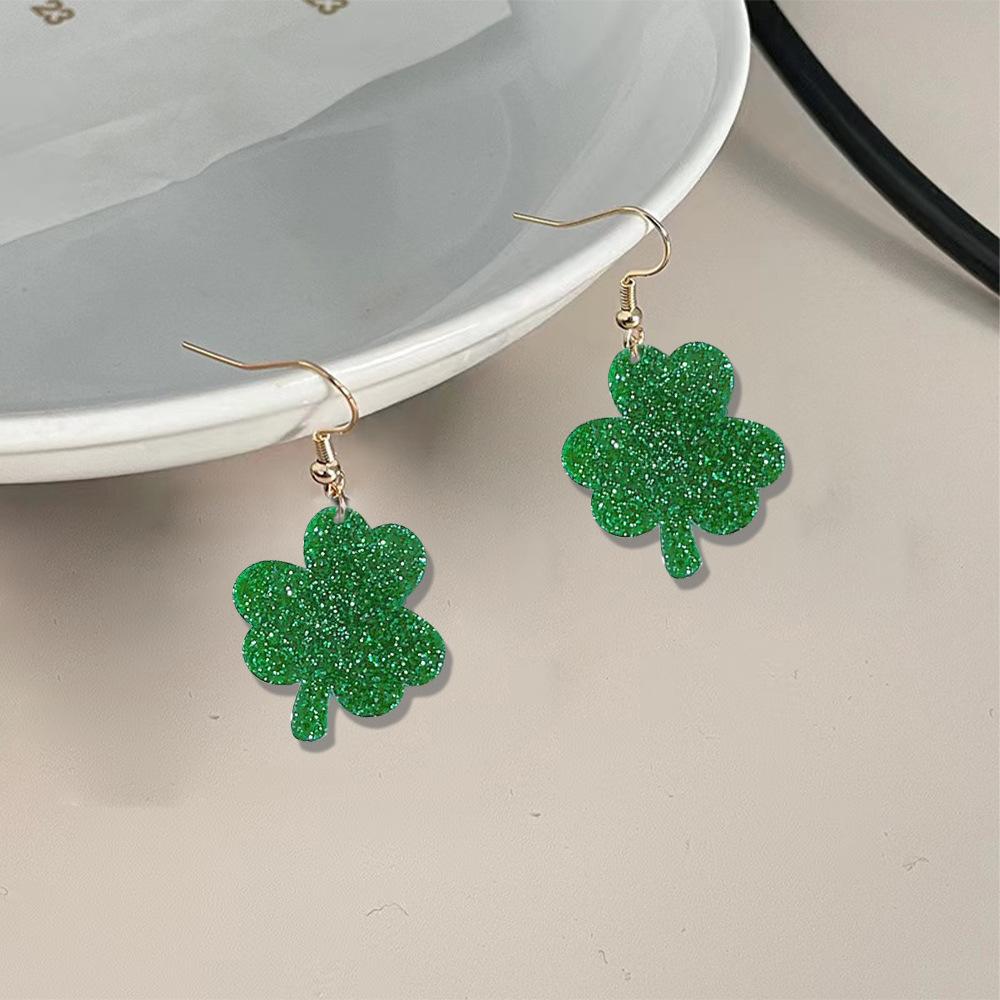 Green Clover Earrings Earrings Small Fresh Pastoral Acrylic Material Exquisite Small Earrings