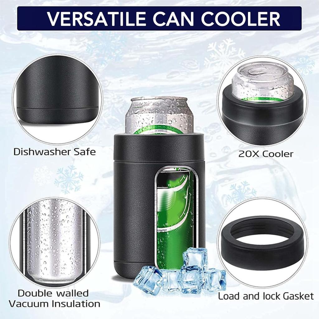 HEEPDD 3-in-1 Stainless Steel Insulated Can Cooler & Bottle Holder with Bottle Opener, Black, 12 Oz
