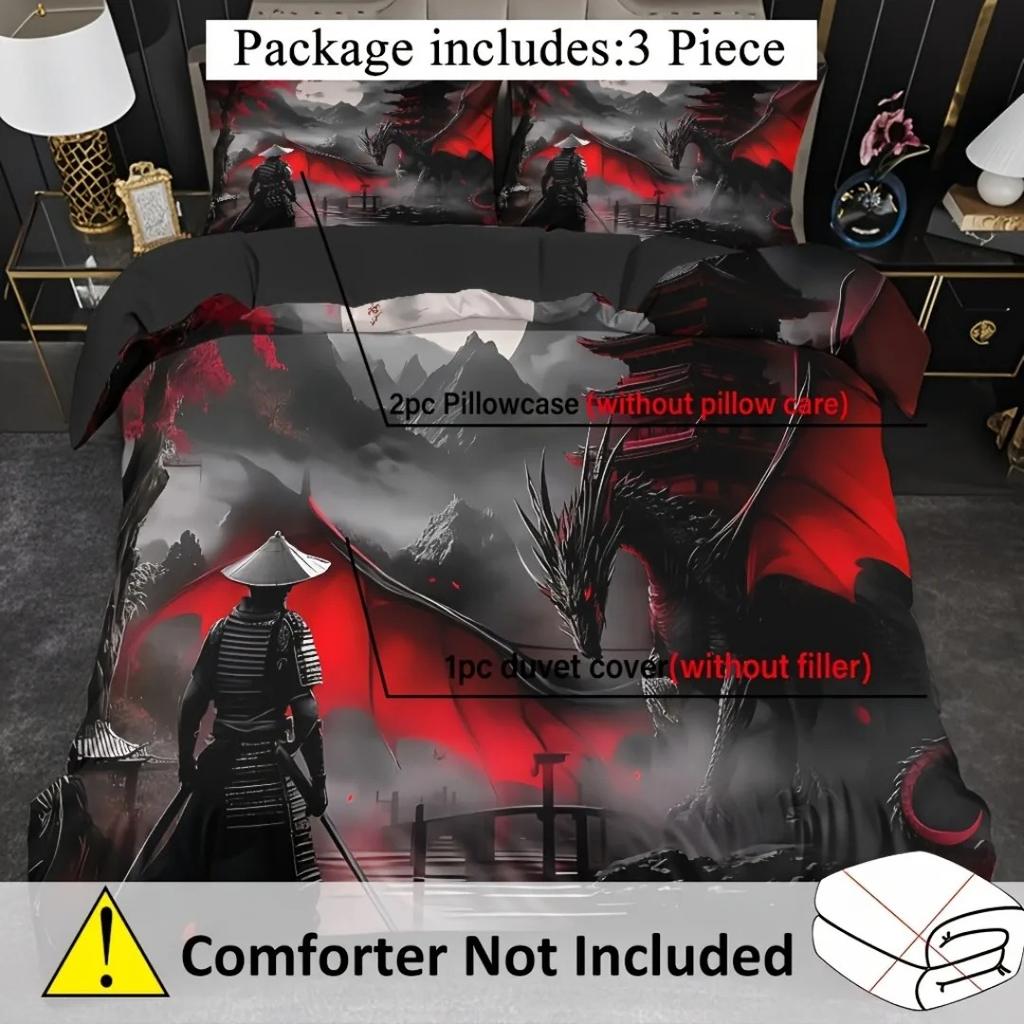 3Pcs Dragon Slayer Warrior 3D Printed Bedding Set Comfortable Duvet Cover King Queen Twin Size Birthday Gift Bedroom Decoration