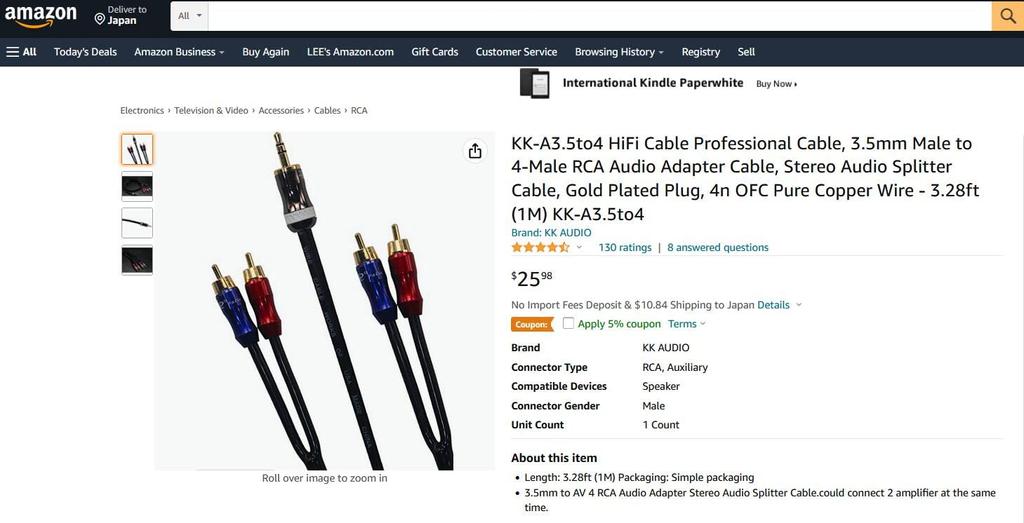 KK CABLE Cinch-Kabel, Cinch-Audiokabel, Stecker auf Dual-Cinch-Kabel, Y-Splitter-Design, Stereo-Audio-Cinch-Stecker, Kabel KK-A3.5to4, 3,5 mm, 2 Stecker, KK-A3.5to4 (1M)