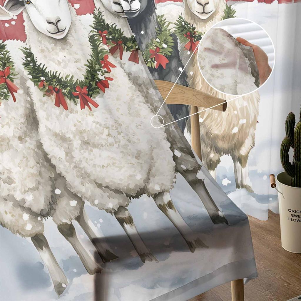 Świąteczne Owce Śnieżne Zasłony Do Salonu Sypialni Dekoracja Domu Okno Woal Tiulowa Zasłona Draperie