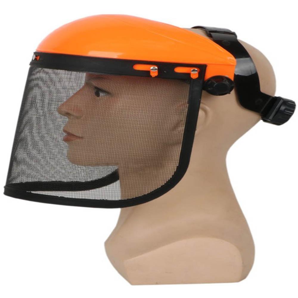 Orange Full Face Mesh Visor ABS+Iron Mesh Mower Helmet Durable Chainsaw Faceshield