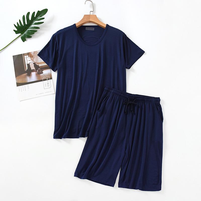 Men's Summer Thin Suit Round Neck Short Sleeved Top+shorts Can Be Worn Outside Plus Plus Size Simple and Natural Two-piece Set