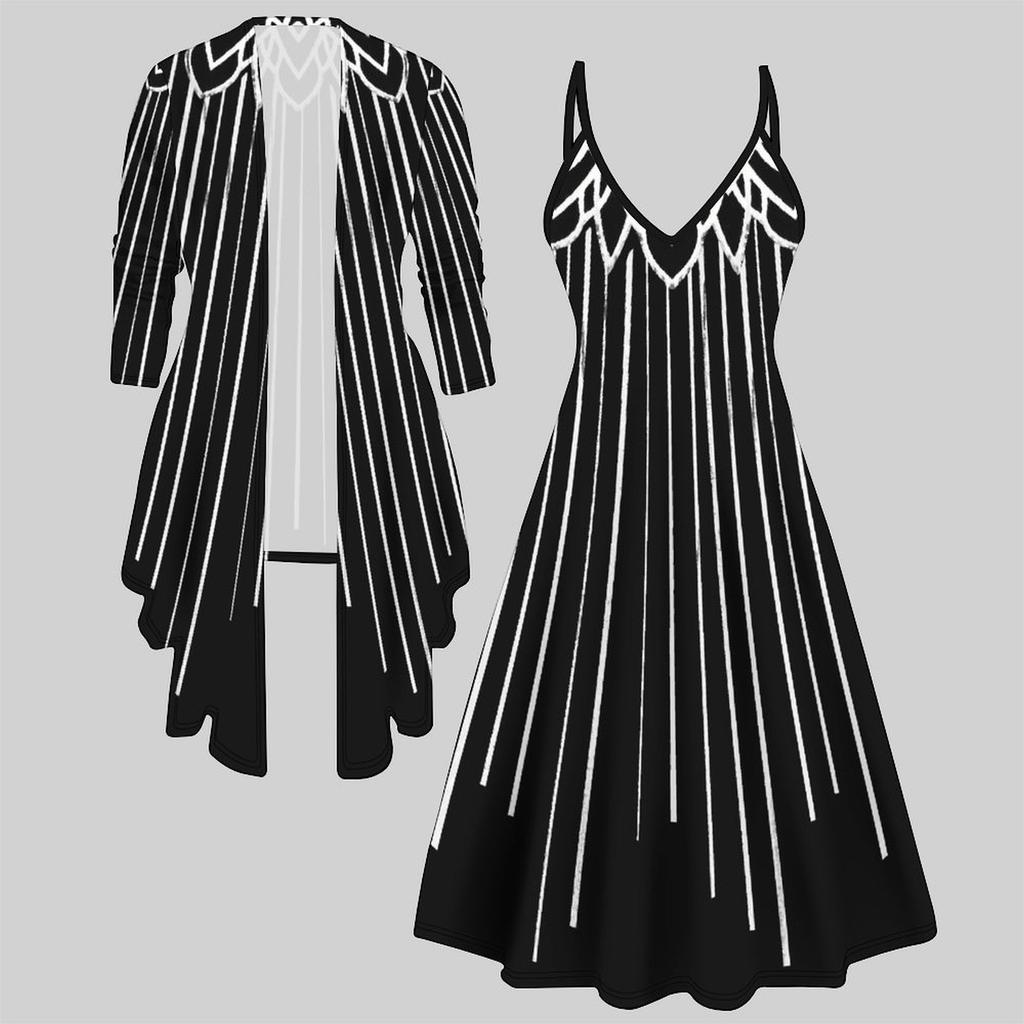3D Printed Set Dress Coat , Double Color Combination with Simple Design Fashion Print,suitable for Various Scene Fashion Styles