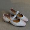Cowhide version~ shallow leather flat bottom one-word buckle single shoes, new versatile casual commuting Mary Jane shoes, small leather shoes