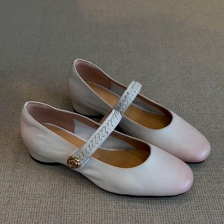 Cowhide version~ shallow leather flat bottom one-word buckle single shoes, new versatile casual commuting Mary Jane shoes, small leather shoes