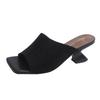 Summer Women Slippers Cow Suede Leather Shoes for Women Square Toe Strange Heel Shoes Black Sandals Concise Modern Slippers