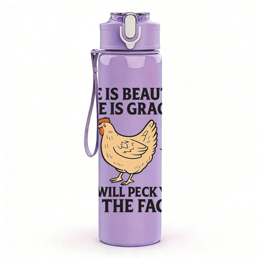 1PC She Is Beauty Chicken Quote Art 750ml Color Plastic Sports Water Bottle Leakproof Flip Straw Lid Suitable for Sports Office Home Use
