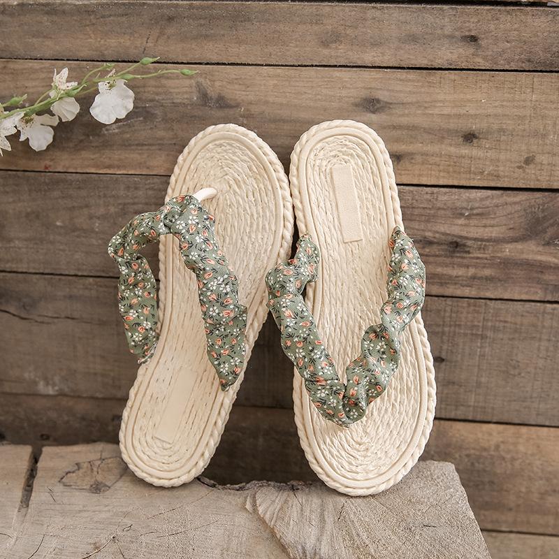 Chanclas planas de verano antideslizantes con estampado floral y sujeción para los dedos, sandalias de playa antideslizantes