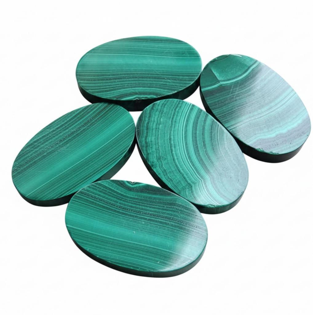 Green Oval Malachite Gemstone: Coin Shape Cabochons, Custom Sizes