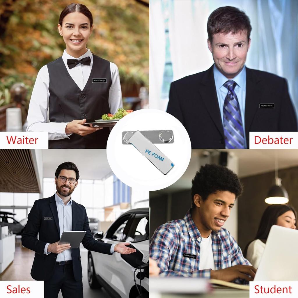 10 Pair Strong Magnetic Name Badge Holders with Steel Back Plate Name Tags/ID Badge Magnets Fastener with Adhesive