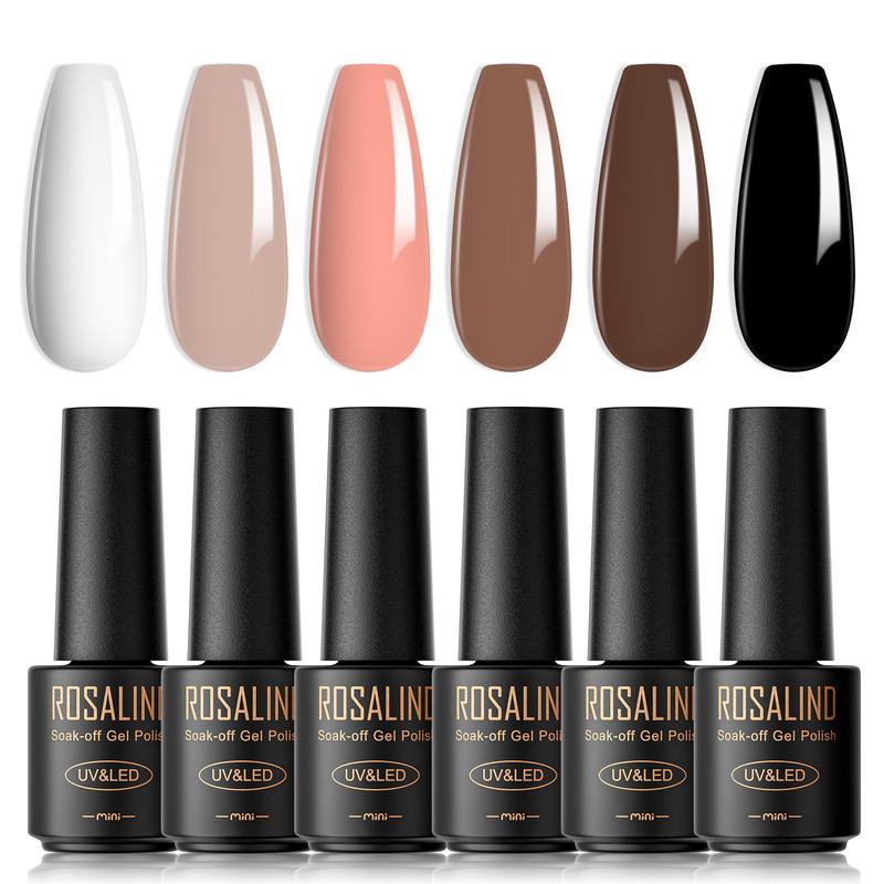 ROSALIND Stylish Nail Gel Polish Set 6PCS Kits Semi Permanent For Beauty Nail Supplies Cured With UV Lamp Base Top Gel Varnish