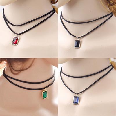 Women's Vintage Choker Square Rhinestone Pendant Short Chain Necklace Jewelry