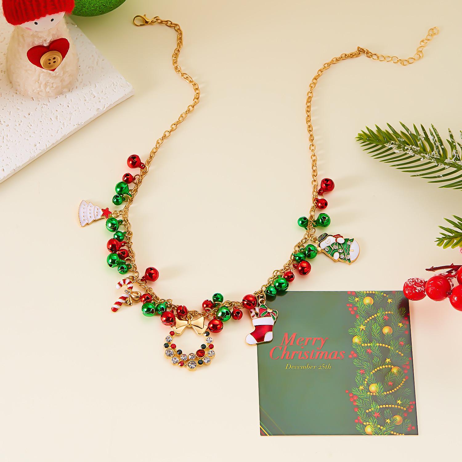 

Christmas Necklace Snowman Bow Pendant Necklace Party New Year Fashion Zircon Gift Women Girl