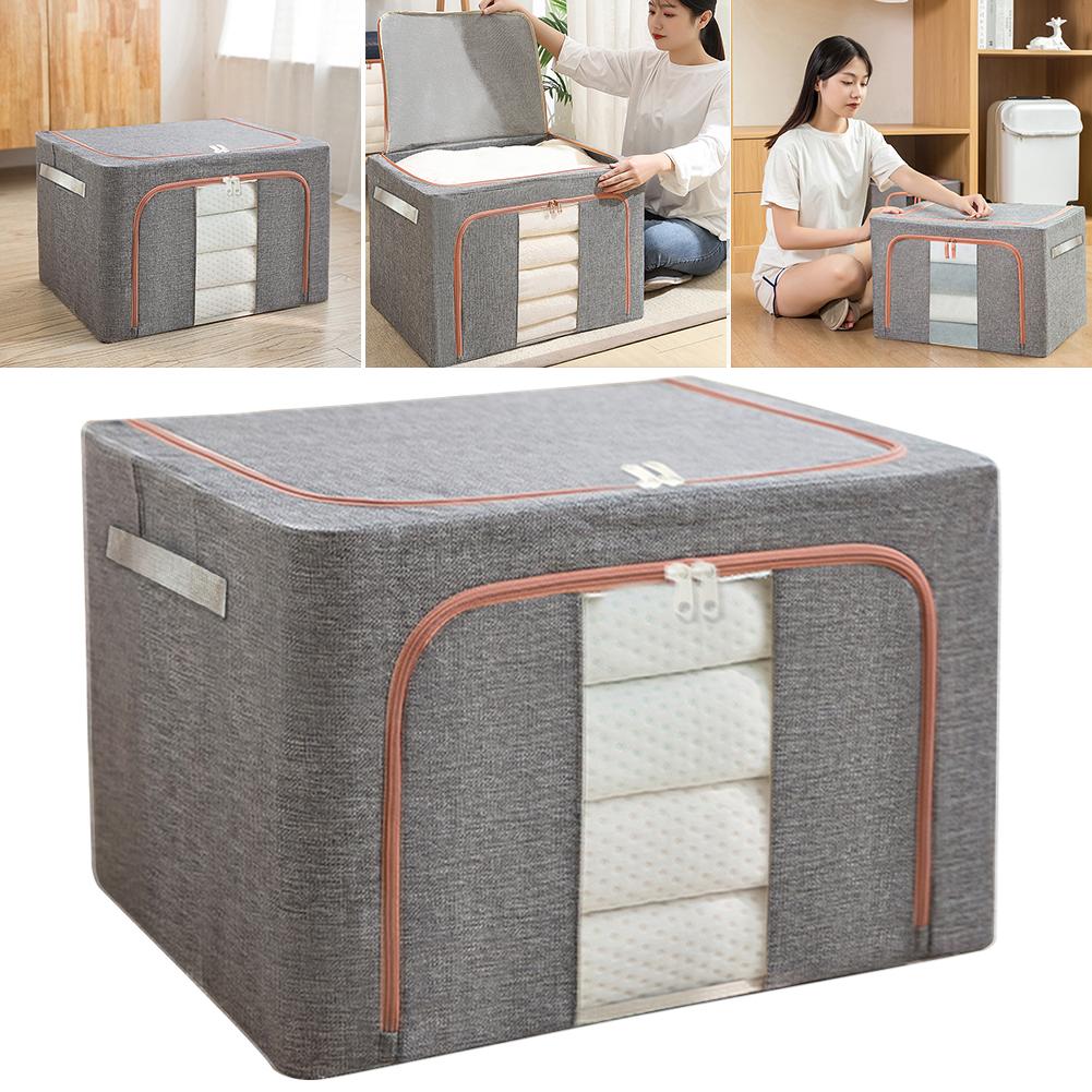 Storage Bags Linen Stackable Storage Bag with Zipper Dustproof Storage Box Quilt Blanket Closet Clothing Organizer for Home Room