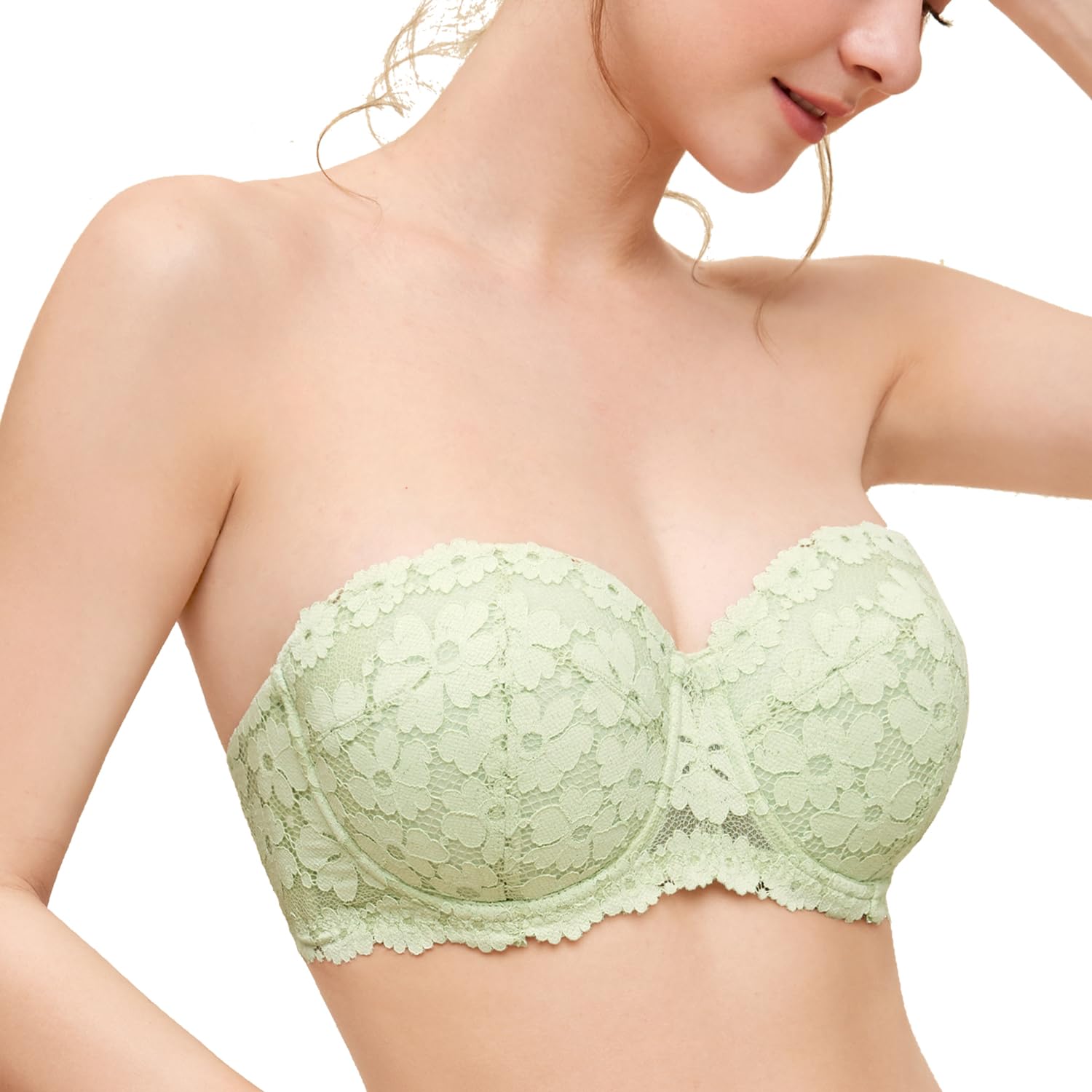 

DOBREVA Strapless Bra with Lace Molded Stays in Plus Tube Sea Salt C90 Cups, Underwire, Place, Size, Top, Dress, Jasmine,