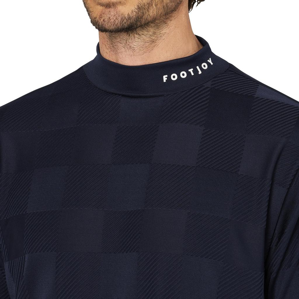 FootJoy Men's Check Jacquard Short Sleeve Mock Neck Golf Shirt, Dark Navy, Size M (FJ-S25-S05, 34684-M)