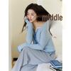 2026 Spring/Summer Blue Color Block Slim Fit Knit Cardigan - Women's Versatile Thin Layer Top