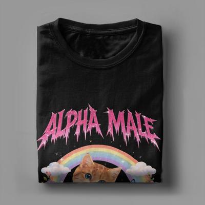 Alpha Male Funny Cat Kitten Rainbow Floral TShirt Summer Cotton T Shirts Adult Casual Tshirt Short Sleeve Street Style Clothes