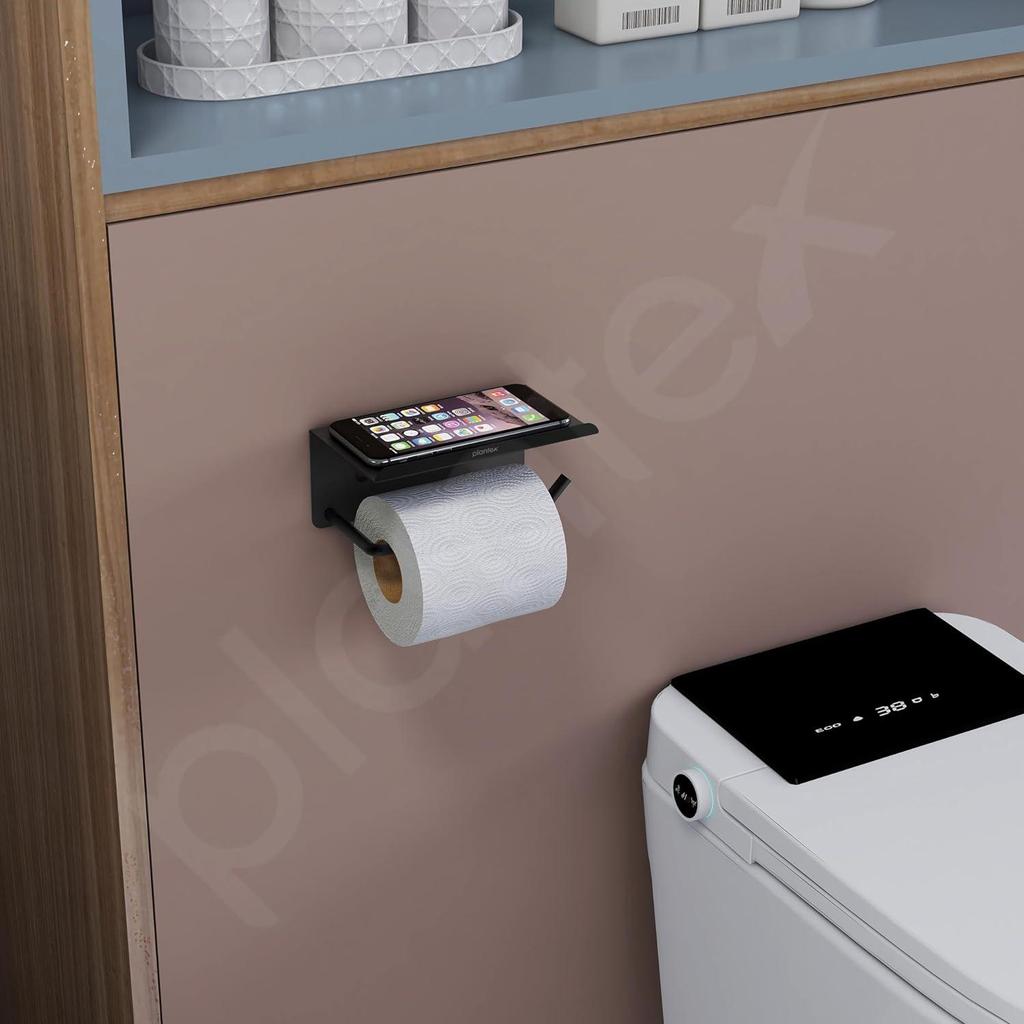 Stainless Steel Toilet Paper Holder/Toilet Paper Roll Holder for Bathroom/Tissue Roll Holder with Mobile Stand/Bathroom Accessories - (Black)
