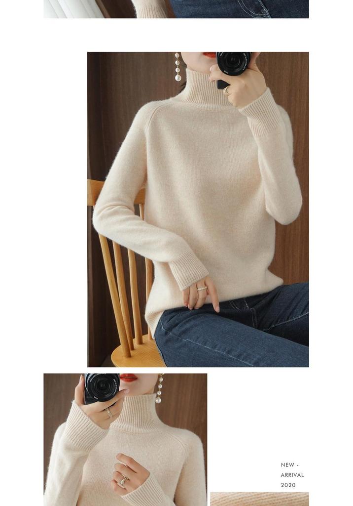 Women's Korean Style Stand Collar Knitted Sweater - Loose, Thick High Neck Pullover for Autumn & Winter