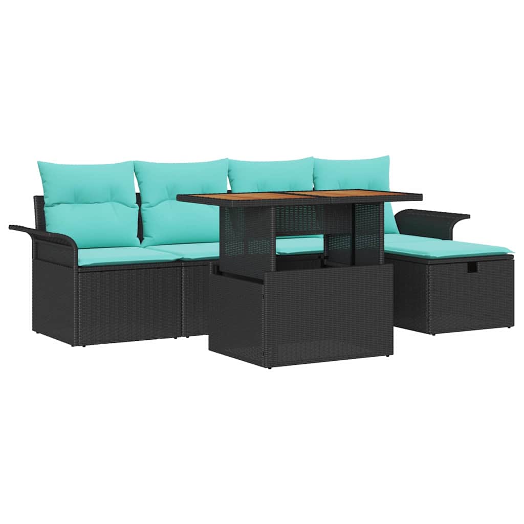 Garden Sofa Set 6 pcs Black Poly Rattan