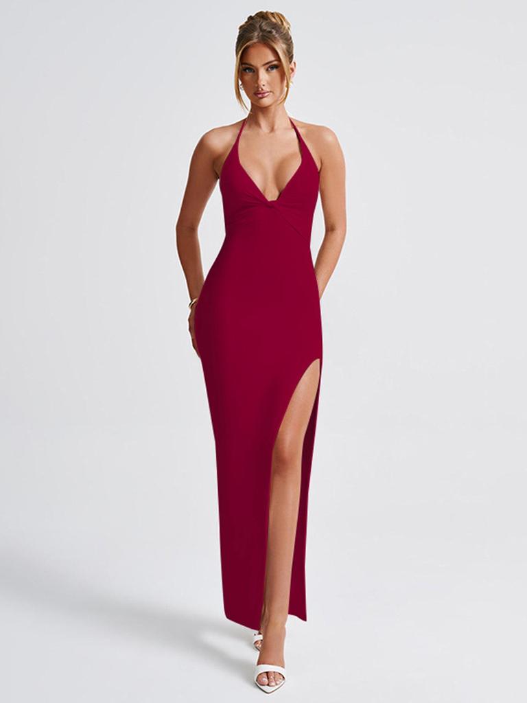 2024 Sexy Backless Slit Suspender Dress: European & American Pleated Slim Fashion