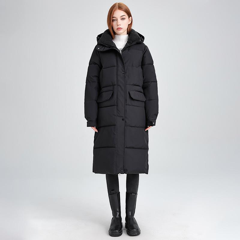 Down Cotton Clothes Women's Medium and Long 2025 New Hooded Korean Version Winter Loose Cotton-padded Clothes Over the Knee Thickened Coat