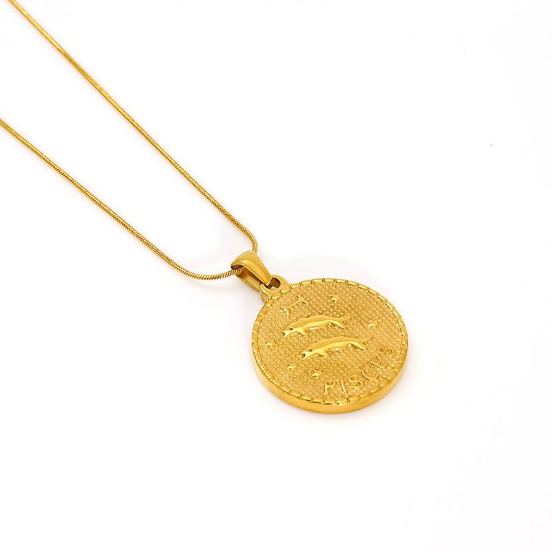 2026 Retro Round Brand Constellation Pendant Plated 18K Twelve Constellation Necklace Women's High Sense Does Not Fade