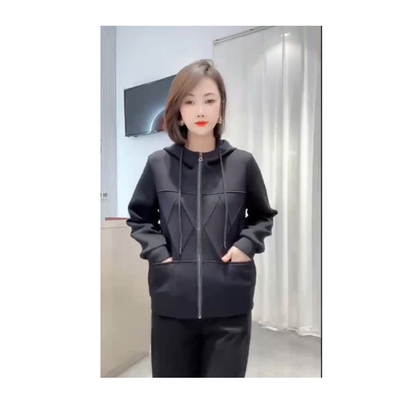 

3D Concave-Convex Craft! Women s Hooded Air Cotton Pure Color Three-Dimensional Sweatshirt Fall Winter Coat Slim Looking Black 3XL