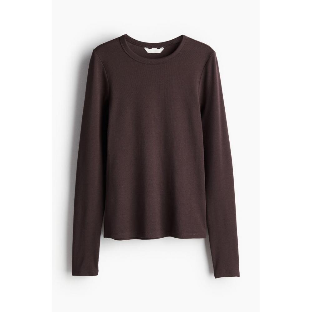 

H M Long Sleeve Jersey Top Dark Brown