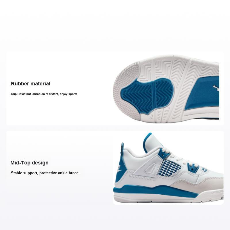 Детские кроссовки Air Jordan 4 Retro PS Military Blue 2024 Бело-белые Нейтрально-серые BQ7669-141 29.5