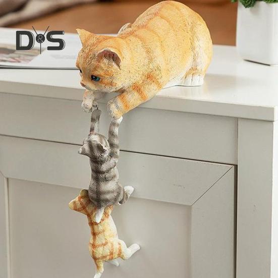 Sculptură Rășină Pisici Pisică Mamă și Pisoi Figurine Decor Margine Birou Statuetă Pisică pentru Decor Acasă Dormitor Cameră Copii