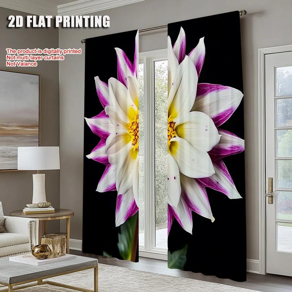 2pc    Window Curtains Modern White Flowers Versatile Polyester  Without Electricity Holiday Decorations Use for Apartment