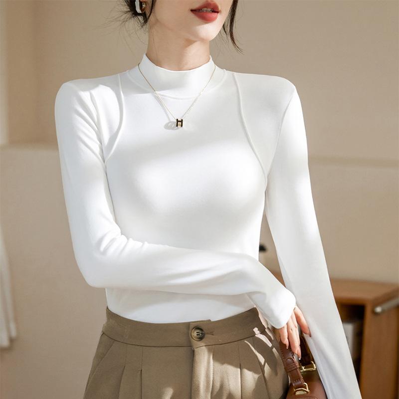 

Женская футболка с тонким бархатным хлопковым основанием на осень и зиму, новая приталенная футболка с длинным рукавом, универсальный топ S
