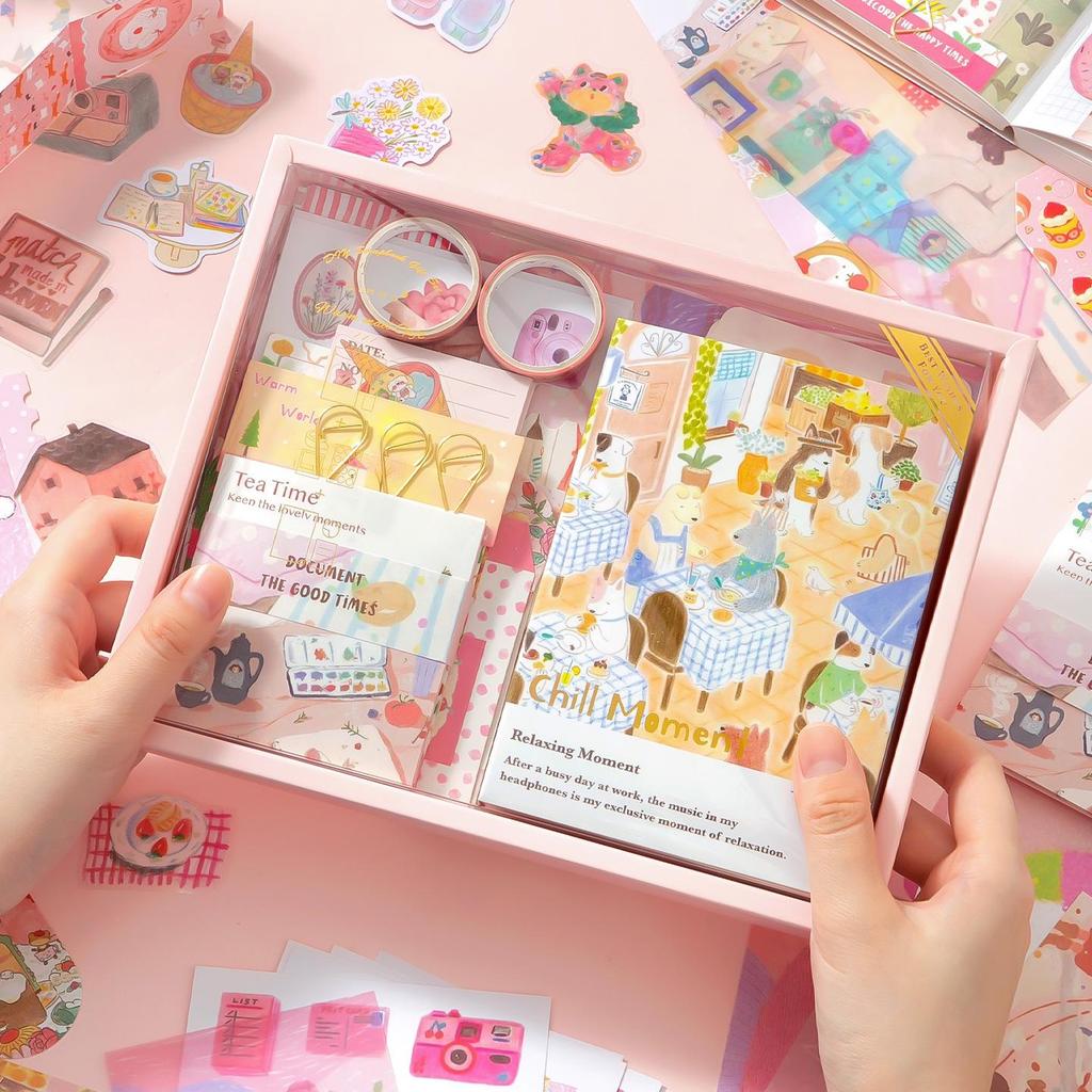 Xin Mo Nuan Ji Hand Account Book Gift Set: Leisure Cultural & Creative Student Stationery with Stickers & Tape