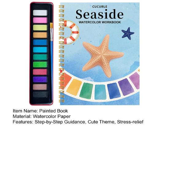 Watercolor Painting Kit for Beginners Step-by-Step Painting Guide with 12 Colors Flower Animal Theme Practice Workbook for Learning Blending