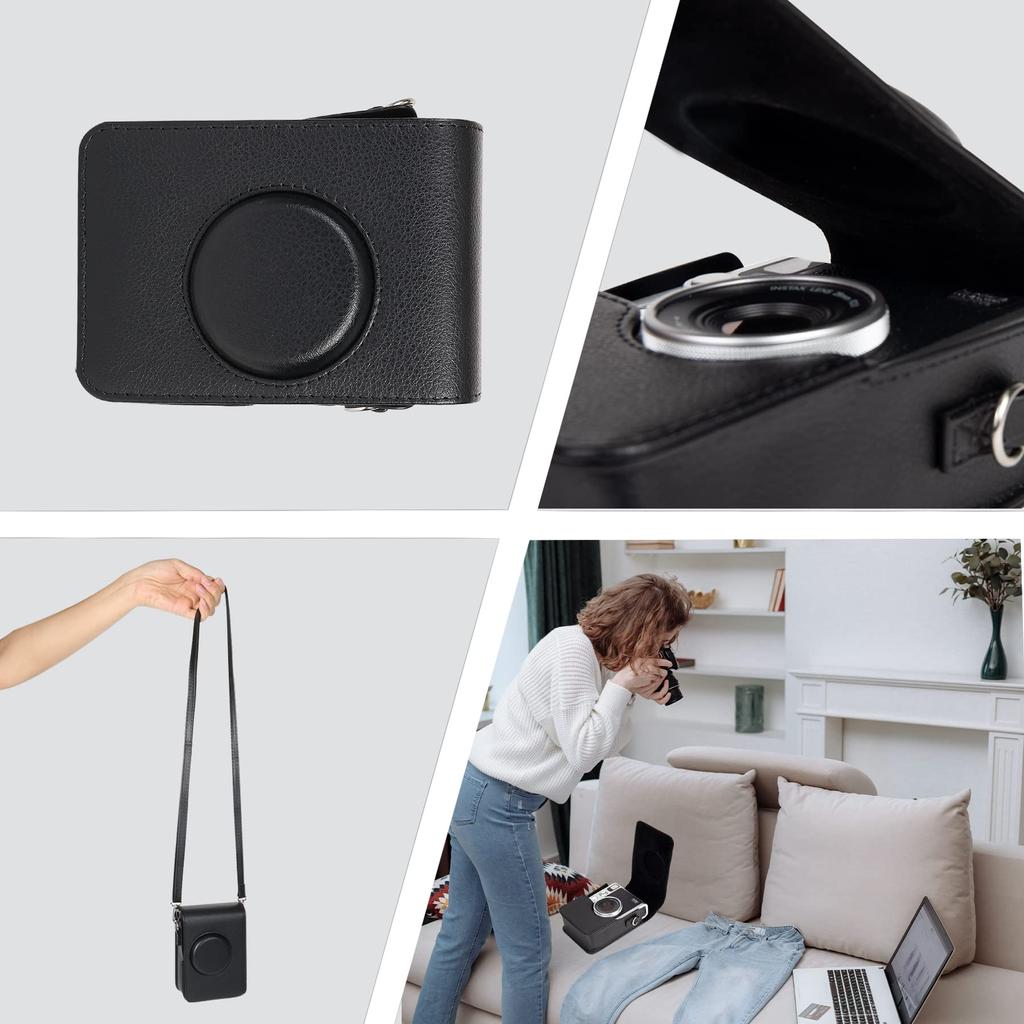 Khanka Black Leather Case Compatible Fujifilm Instax Evo Hybrid Instant Camera Instax Mini Evo INS MINI
