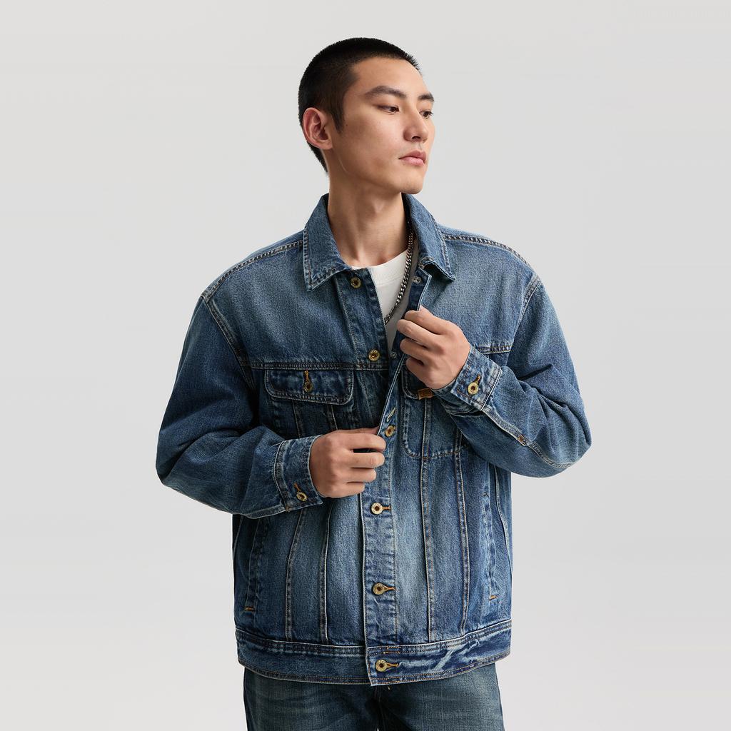 Lee Denim Jackets Men's Medium Dark Blue Lapel Moderate Straight Fit LMT011002203414A09289