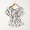 Big Sale for Super Fairy Print Ruffled Short Sleeves Chiffon Shirt Fashion Two-Way Wear off-Neck Thin Floral Blouse