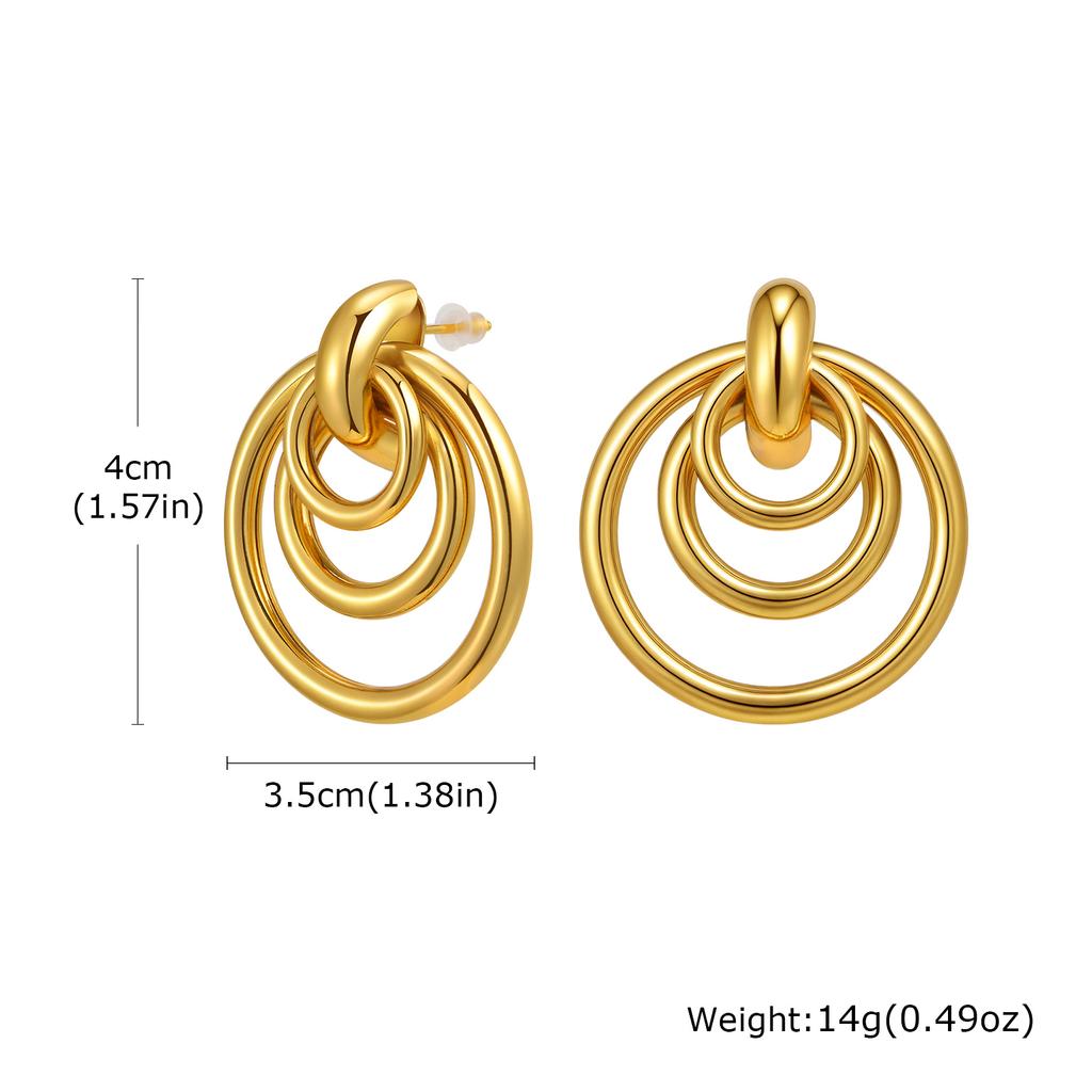 18k Gold Plated Multiple-layer Circular Earrings For Women, Exaggerated Drop Earrings, Geometric Jewelry Gift
