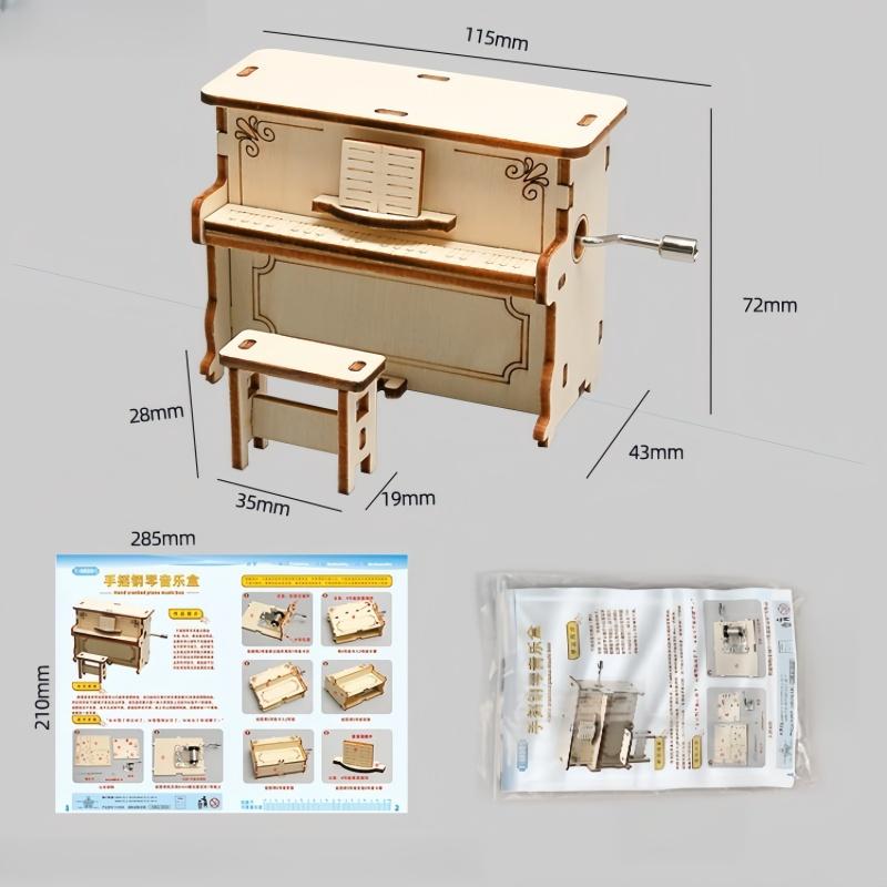 Creative Hand Cranked Piano Music Box Wooden 3D Puzzle Kits Building Blocks Toys Set Diy Assemble Models For Teens & Adults Gift
