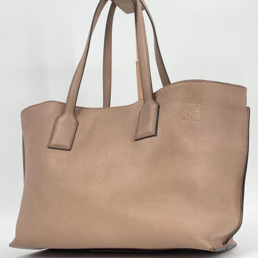 LOEWE T Shopper Anagram Tote Shoulder Crossbody Bag Leather Pink Beige A4 Size Compatible