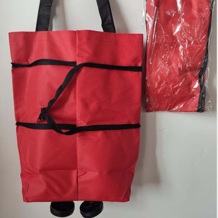 Cărucior de cumpărături pliabil din poliester cu roți - Geantă cărucior portabilă