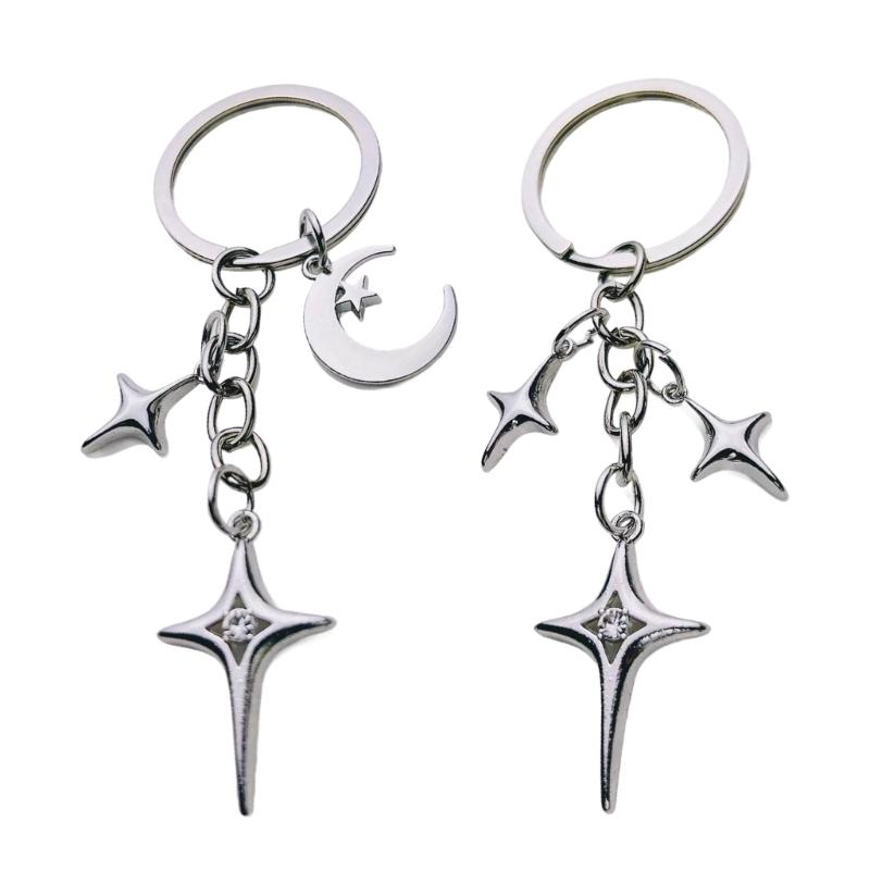 

Pack Of 2 Zinc Alloy Star Moon Keychains Secure Lock Practical Design For Everyday Use And Travel Accessories