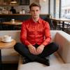 Men Shirt Lapel Long Sleeve Single Breasted Shirt Tops Pure Color Glossy Design Smooth Satin Shirt Versatile Daily Wear