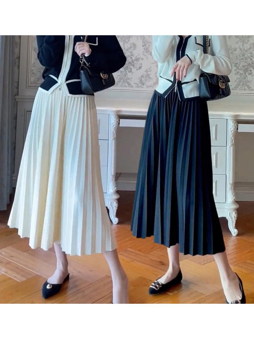 Elegant Apricot A-line Maternity Midi Skirt for Spring & Autumn L