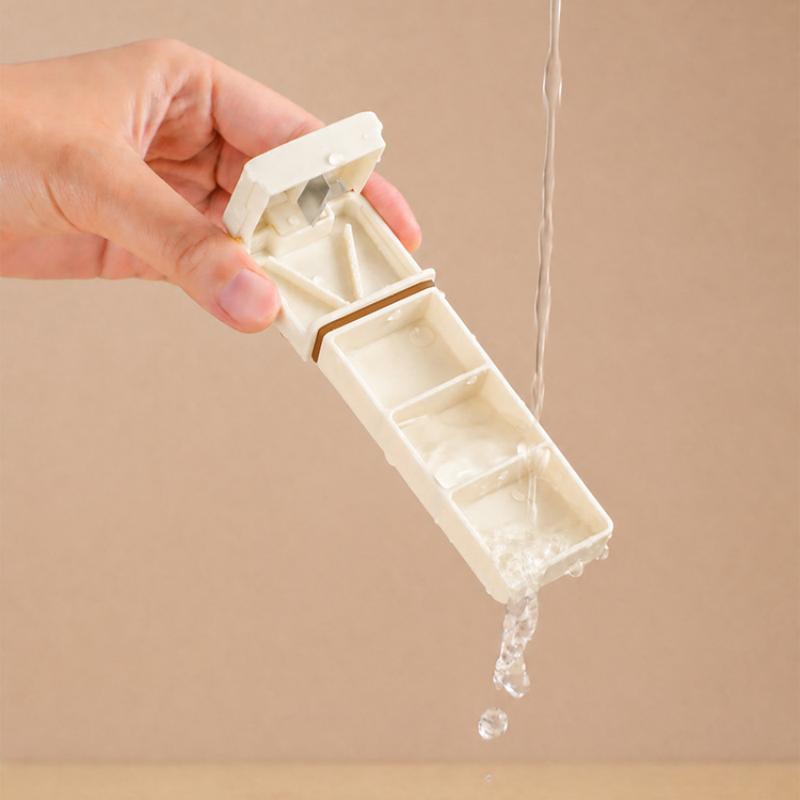Portable Pill Organizer Integrated Pill Cutter Airtight Moisture-proof Small Pill Case for Students Dorm Daily Medication Storage
