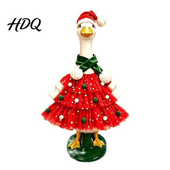 Holiday Porch Goose Clothes Christmas Outfit Santa Dress with Plush Scarf And Festive Gosling Statue Hat Apparel Winter Costume for Outdoor